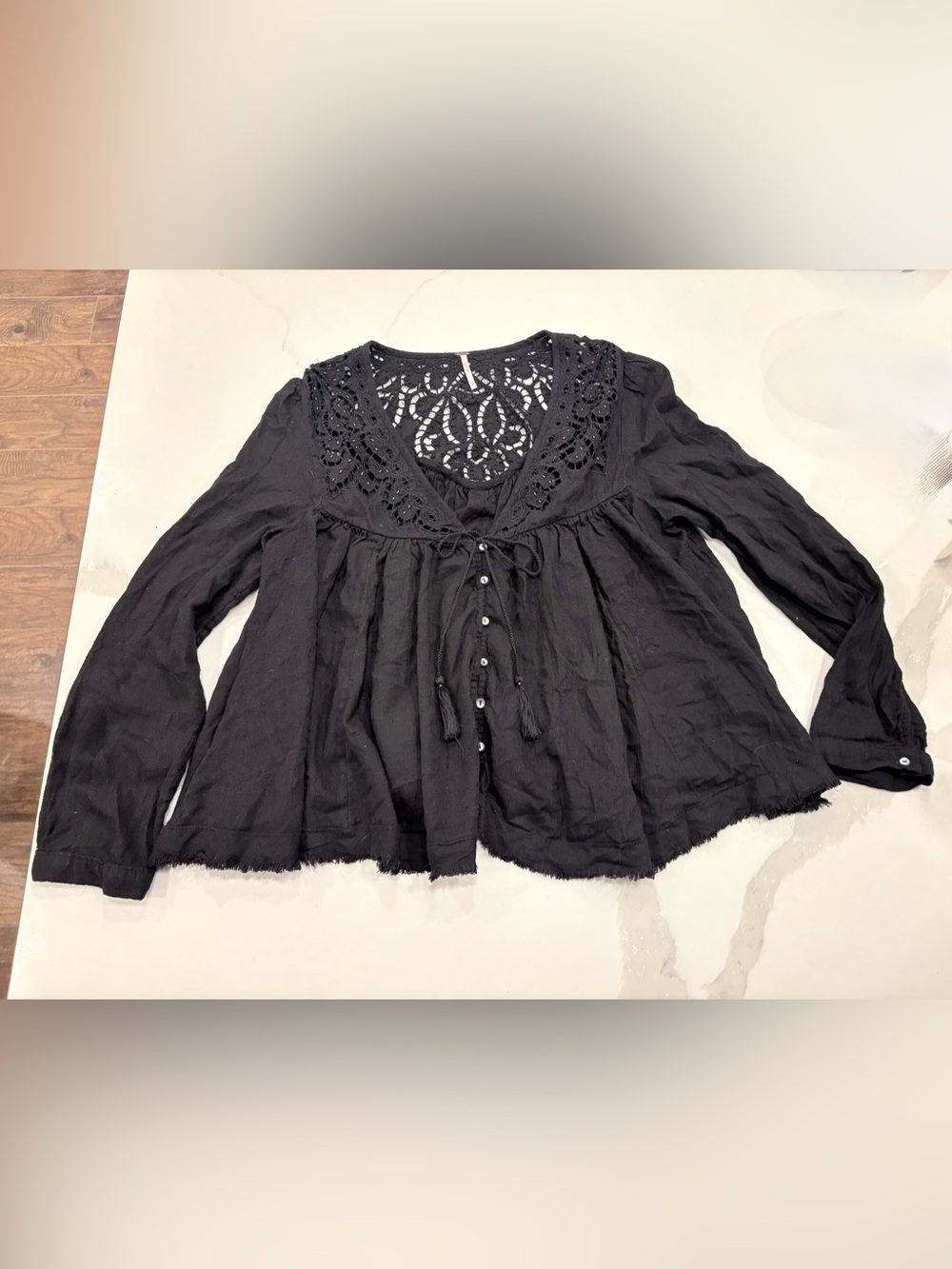 Free People Black Lace-Detail Peasant Tunic